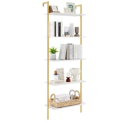 Coast Boekenrek met 5 Planken - Wandgemonteerd - Metalen Frame - Wit en Goud