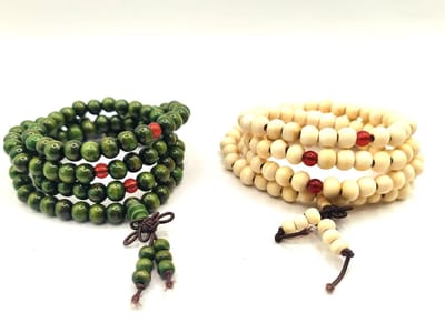 Houten Mala set van 2 - 108 kralen gebedsketting - Mala groen en wit 8mm kralen