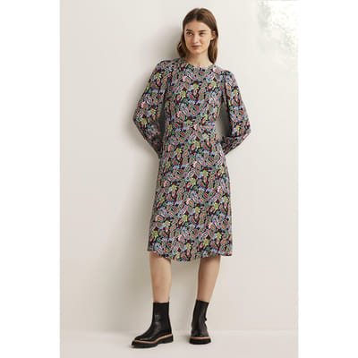 Boden Smocked Cuff Midi Dress Nvy Maat: 22R | Midi Jurken Outlet | Dames