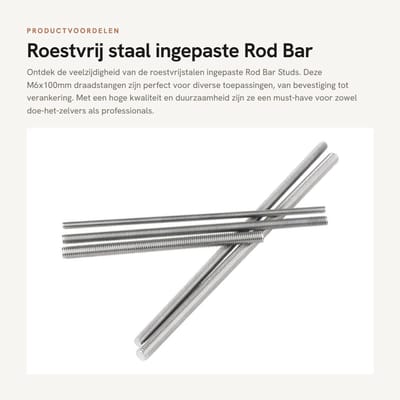 Dailygoods- Roestvrij Staal Stud - Draadstang M6x100mm - 5 Stuks - Corrosiebestendig - Slijtvast - Duurzaam