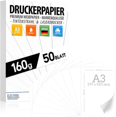 Dailygoods- Printerpapier 50 Vellen - A3 160 g/m² - Wit - Premium Papier - Geschikt voor Laser/Inkjet - Voor Presentaties/Creatief Gebruik - Tekenpapier
