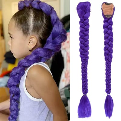 Anime Karakter Cosplay Paars Pruik voor Kinderen Meisjes Anime Kostuum Kapsel 26inch Lange Paardenstaart Pruik met Clips black