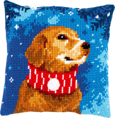 Vervaco - Kruissteekkussen kit - Hond met sjaal - PN-0196763 - Borduren - Borduurpakket - Borduurpakket volwassenen - Borduurpakket kind