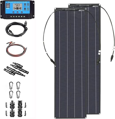 Draagbare Zonnepaneelset - Zonne-energie Systeem - Off-grid Stroomvoorziening - Flexibel Monokristallijn - 400 Watt - Zwart