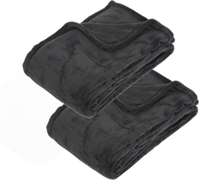 Atmosphera Fleece deken of plaid harig - 2x - antraciet - 125 x 150 cm - polyester - Bankdeken - Fleece plaid