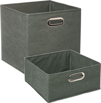 Set van 2x stuks opbergmanden/kastmanden 14 en 29 liter grijsgroen van linnen 31 cm - Opbergboxen - Vakkenkast manden