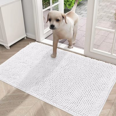 Deurmat voor Honden - Wasbare Hondenmat Binnen, Antislip, Sneldrogend Microvezel voor Modderige Poten - Wit