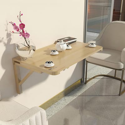 Wandtafel met klapblad - Inklapbare eettafel - Ruimte besparen - Stevig houten ontwerp - Tot 227 kg - Houtkleur