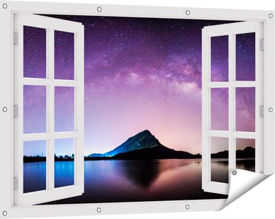 Gards Tuinposter Doorkijk Melkweg bij een Berg in Thailand - 120x80 cm - Tuindoek - Tuindecoratie - Wanddecoratie buiten - Tuinschilderij
