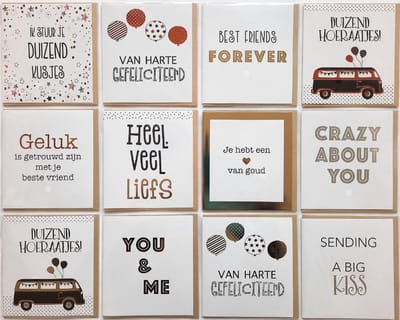 Verjaardag Wenskaarten - 12 Stuks - Gefeliciteerd - Luxe Kaarten - 12 x 11 cm - L-190
