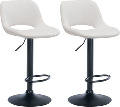 CLP Camden Set van 2 barkrukken - Met rugleuning - Verstelbaar - Velvet - Fluweel - zwart/creme