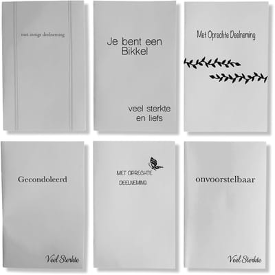 Cards & Crafts 6 Luxe Condoleance Wenskaarten - Oprechte / Innige Deelneming - 12x17cm - Gevouwen kaarten met envelop