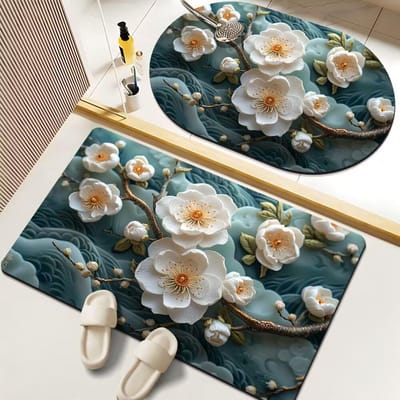 Nieuwe Badkamervloermatten in Chinese Stijl Badkamer Waterabsorberend Sneldrogend Vuilafstotend Antislip Voetmatten Diatomeeënaarde Zachte Voetmatten W2459WW-40*60cm