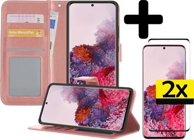 Hoesje - Met 2x Screenprotector - Geschikt voor Samsung Galaxy S20 - Luxe Pasjeshouder - Bookcase Portemonee - Flip Case - Kunstleer Book Case - Flipcase Hoes - Book Cover - Walletcase - Portemonneehoes - Telefoonhoesjes - Rosé goud