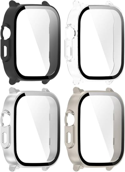 Beschermhoes voor smartwatch met schermbeschermer, All-in-One hoesjes met gehard glas, horloge accessoires in zwart, zilver en transparant