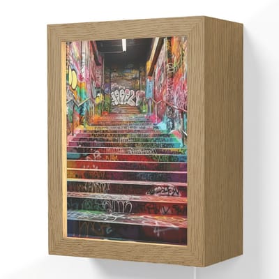 Wandlamp 15x20 cm - Oplaadbaar - Trap - Graffiti - Kleuren - Kunst - Wandlampen binnen woonkamer - Slaapkamer lamp met kabel - Decoratieve nachtlamp - Vloerlamp snoer
