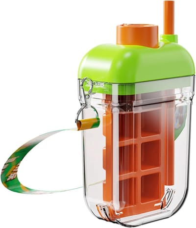 IJs Maker Fles - Beker met rietje - Dranken Koelen - Gemakkelijk los te maken - 18x7x13 cm - Oranje Groen