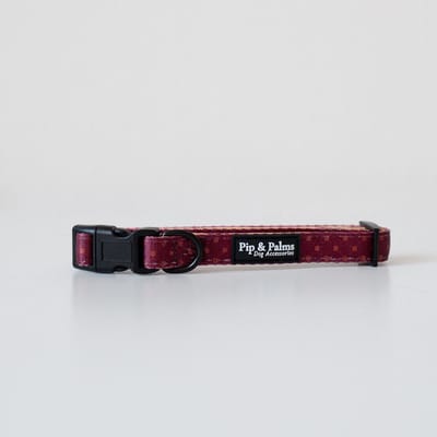 Pip & Palms - Honden Halsband Burgundy Best - Rood - Maat XS (22–30 cm) - 1,5cm breed - Comfortabel & Stijlvol - Hondenhalsband - voor Kleine honden