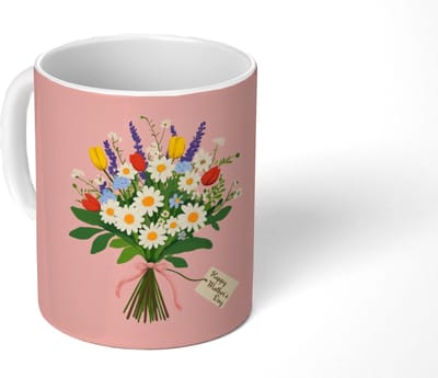 Mok - Koffiemok - Bloemen - Lint - Kaartje - Mokken - 350 ML - Beker - Koffiemokken - Theemok
