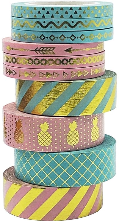 Dailygoods- Washi Tape Set - 10 Rollen - 10 Motieven - Decoratieve Tape - Zelfklevend - 10 Meter Lang - Voor Scrapbooking - Decoratietape