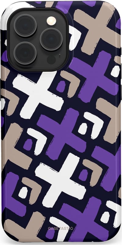 Casetastic hoesje geschikt voor Apple iPhone 15 Pro Max - MagSafe - Dubbellaagse bescherming - Fresh Paars Witte X's - Fashion Case - Donkerblauw Zilver Lavendel Wit