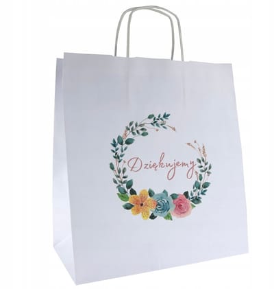Papieren Cadeauzak "Dankjewel" 30x17x34cm - Wit Kraft