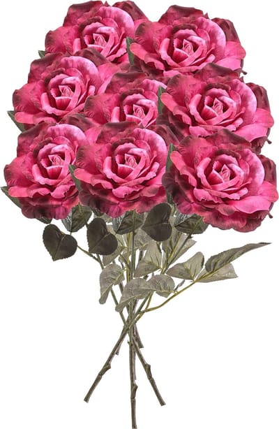 Emerald Kunstbloemen boeket roos Pascal - 8x - fuchsia - 65 cm - decoratie bloemen