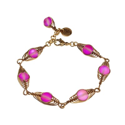 16 tot 19cm Armband Dames - RVS Goudkleurig - Visgraat Armband met Matroze Kristallen - Roze Armband - Verstelbaar