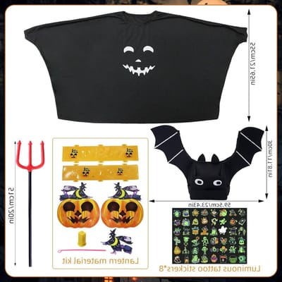 Set van 5 Kinderen Geest Kostuums voor Halloween, Inclusief Geest Cape, Pompoen Lantaarns en Stickers voor Feestjes, Carnavals en Thema Evenementen