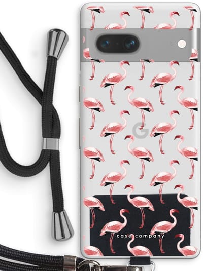 Case Company® - Hoesje met koord geschikt voor Google Pixel 7 hoesje met Koord - Flamingo - Telefoonhoesje met Zwart Koord - Bescherming aan alle Kanten en Over de Schermrand