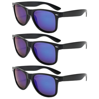 Fako Fashion - 3x Zonnebril Zwart - Heren Zonnebril - Dames Zonnebril - Classic - UV400 - Zwart - Blauw/Groene Spiegelglazen - 3 Stuks