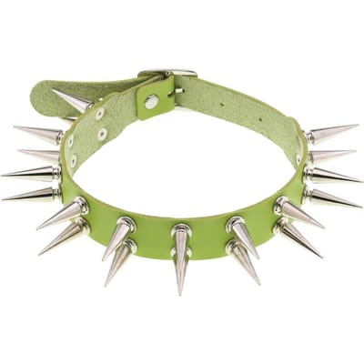 Lange Choker met Pinnen voor Dames Heren Zwart PU Leer Goth Emo Accessoires Punk Choker Gotische Ketting Cosplay Sieraden groen