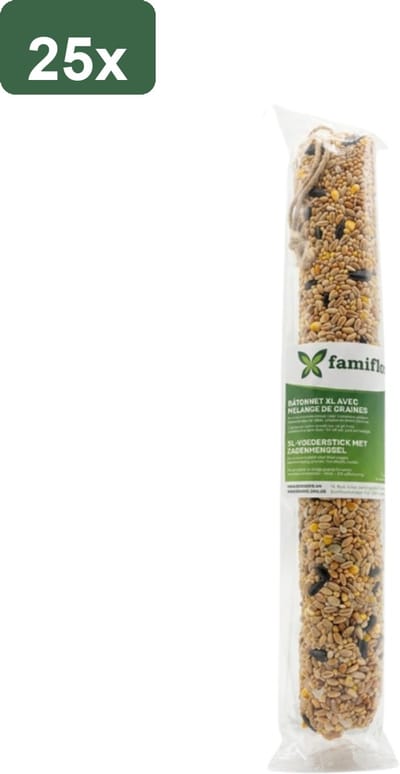 Famiflora XL-voederstick met zadenmengsel - 25 stuks (= 10KG) - 400 gram per stuk - Aanvullend diervoeder voor tuinvogels - Extra groot formaat (400g) - Composteerbare houten kern