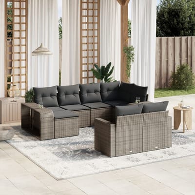 vidaXL 10-delige Loungeset met kussens poly rattan grijs