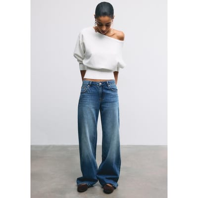 Stradivarius Asymmetrische trui met geribde zoom  Ecru XS