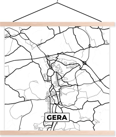 Posterhanger incl. Poster 40x40 cm - Schoolplaat - Plattegrond - Gera - Kaart - Stadskaart - Textielposter - Blanke latten - Stadskaart