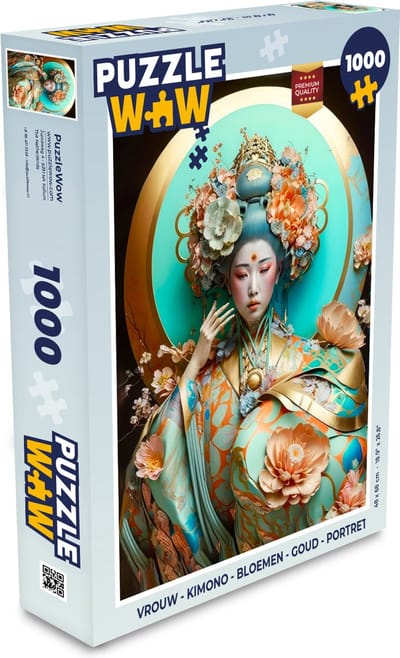 Puzzel Vrouw - Kimono - Bloemen - Goud - Portret - Legpuzzel - Puzzel 1000 stukjes volwassenen