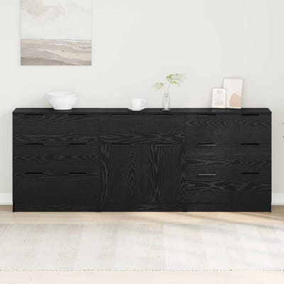 vidaXL - Dressoir - 3 - st - Zwart - Eiken - 181 - x - 30 - x - 70 - cm - Bewerkt - hout
