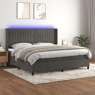 vidaXL - Boxspring - met - matras - en - LED - fluweel - donkergrijs - 200x200 - cm