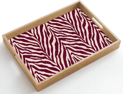 Dienblad hout 50x35 cm - Schootdienblad - Zebra - Motief - Bordeaux - Rood - Borrelplank rechthoek - Plateau dienbladen