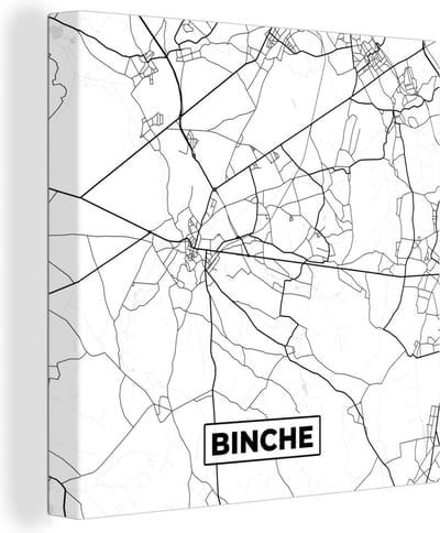 Canvas Schilderij Zwart Wit – België – Plattegrond – Stadskaart – Kaart – Binche - 20x20 cm - Wanddecoratie