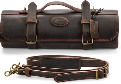 Luxe en Oprolbare Xinzuo Messentas van Crazy Horse Leather | 11 messen + ritssluiting | Tas voor messen - Chef tas - Chef Bag - Kokstas - Messenhouder - Messenfoudraal - Messenmap