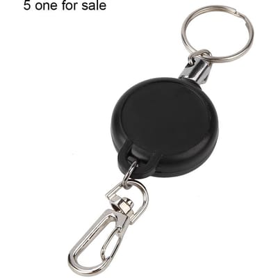 Porte-clés rétractable à câble en acier de 60 cm, porte-clés extensible avec fermoir, anti-perte (10 pcs) black