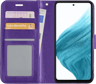 Hoesje - Met Pasjeshouder - Geschikt voor Samsung Galaxy A53 - Luxe Bookcase Portemonee - Flip Case - Kunstleer Book Case - Flipcase - Book Cover - Walletcase - Portemonneehoes - Paars