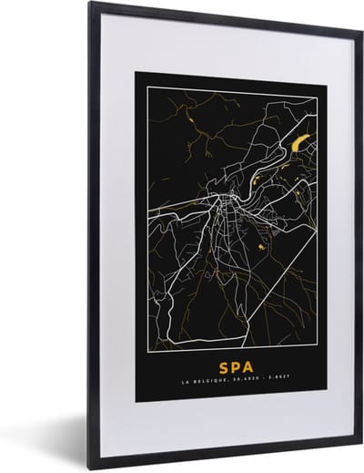 Fotolijst incl. Poster - Spa - Kaart - Stadskaart - Goud - Plattegrond - 40x60 cm - Posterlijst