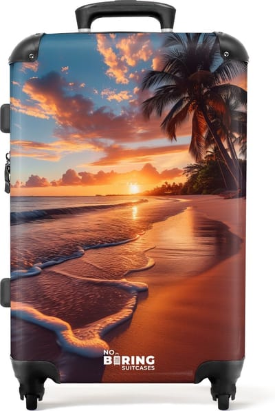 NoBoringSuitcases.com® - Koffer groot - Rolkoffer lichtgewicht - Strand bij zonsondergang - Reiskoffer met 4 wielen - Grote trolley XL - 20 kg bagage