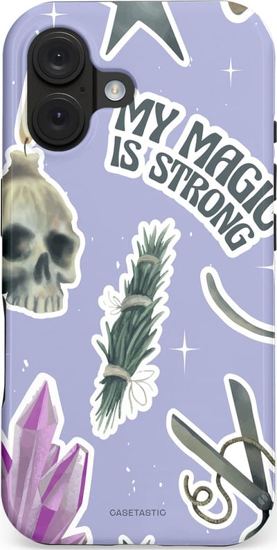 Casetastic hoesje geschikt voor Apple iPhone 16 - MagSafe - Dubbellaagse bescherming - Lila Paarse Hekserij Strong Magic Sterren Collage - Fashion Case - Lila Lichtgrijs Wit