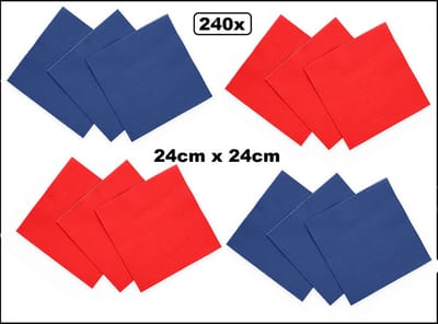 240x Servetten blauw en rood 24cm x 24cm - 3 laags - Cocktail servet diner eten knoeien restaurant BBQ thema feest verjaardag feest WK