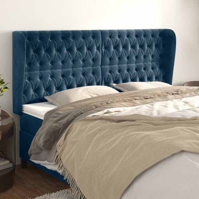 vidaXL - Hoofdbord - met - randen - 183x23x118/128 - cm - fluweel - donkerblauw