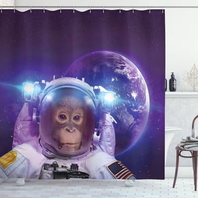 ABAKUHAUS ruimte-douchegordijn – Astronaut Aap – waterafstotend – polyester